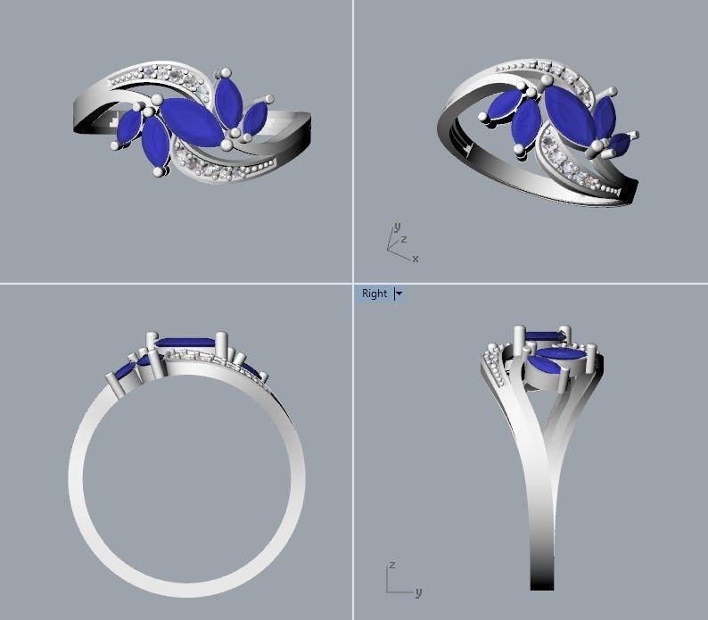 Design Women ring with gems and diamonds 3dm stl3D print model 3D print model_17