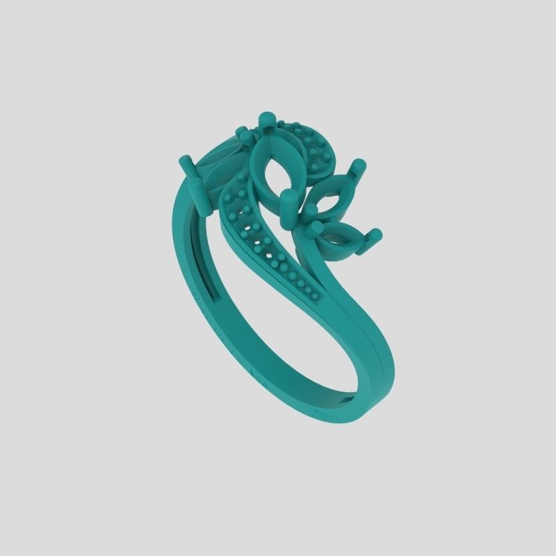 Design Women ring with gems and diamonds 3dm stl3D print model 3D print model_14
