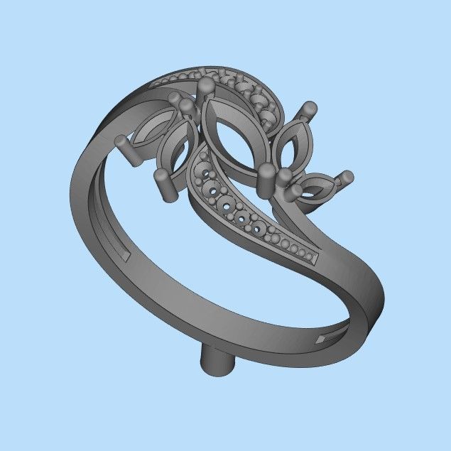 Design Women ring with gems and diamonds 3dm stl3D print model 3D print model_24