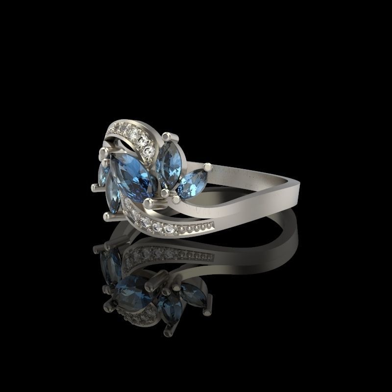 Design Women ring with gems and diamonds 3dm stl3D print model 3D print model_3