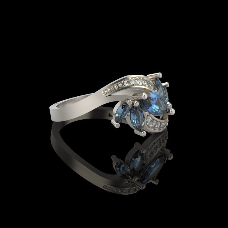 Design Women ring with gems and diamonds 3dm stl3D print model 3D print model_5