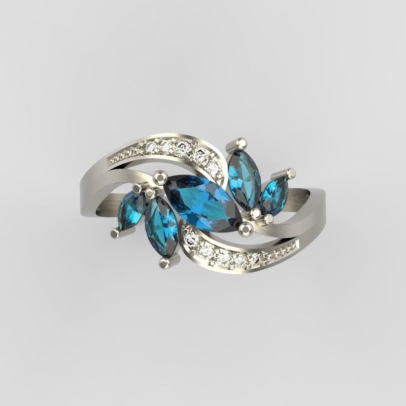 Design Women ring with gems and diamonds 3dm stl3D print model 3D print model_2