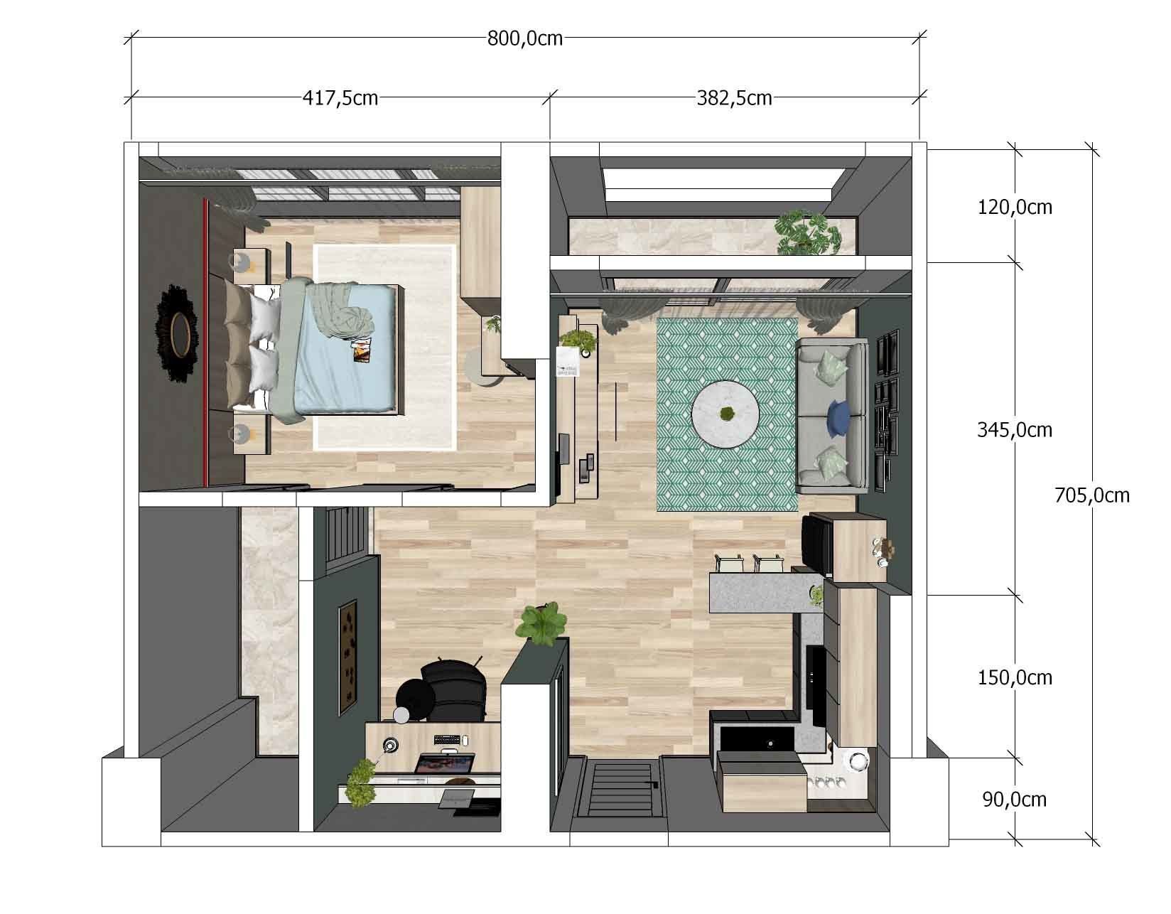 Apartement One Bedroom 3D model_4
