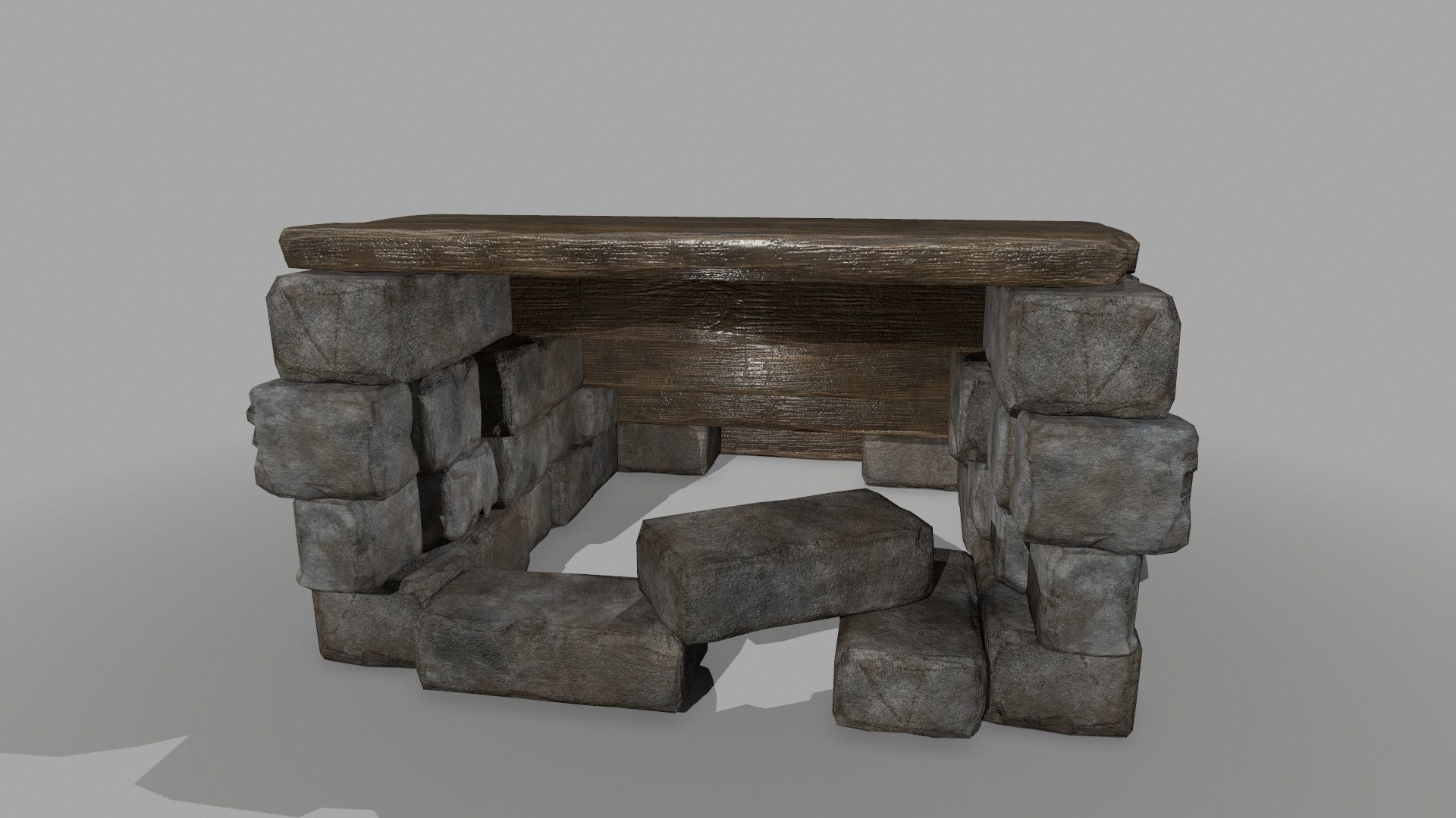 stair set of wooden stairs Low-poly 3D model_3