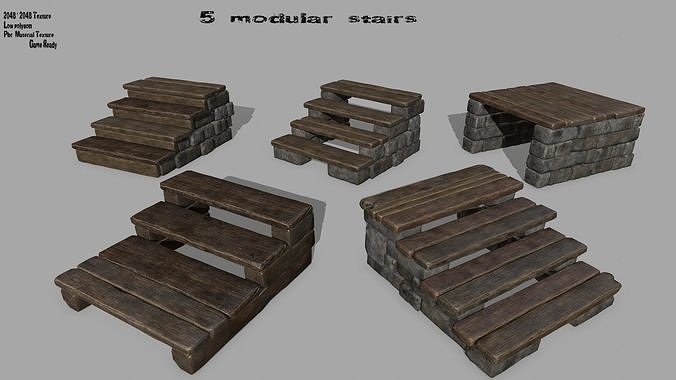 stair set of wooden stairs Low-poly 3D model
