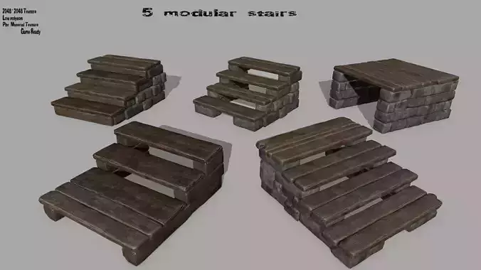 stair set of wooden stairs Low-poly 3D model