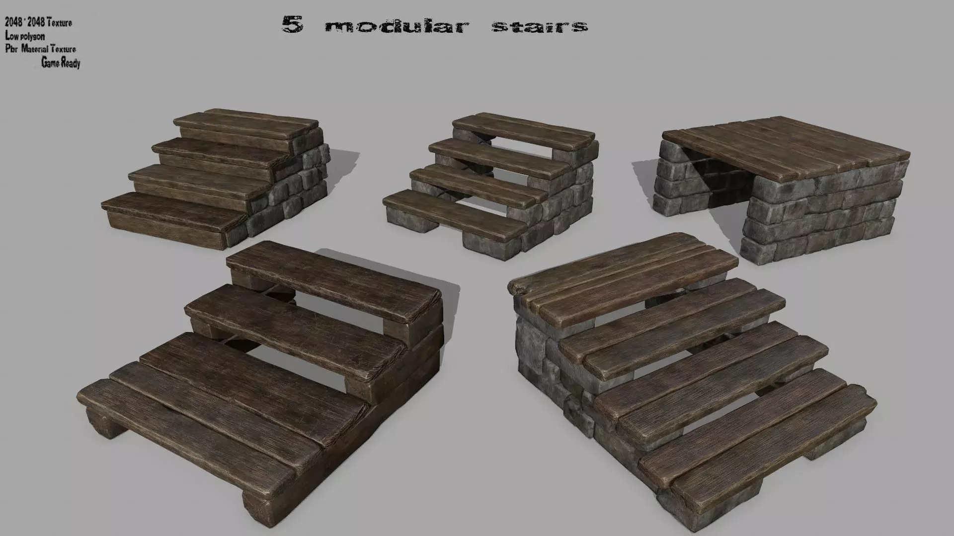stair set of wooden stairs Low-poly 3D model_0