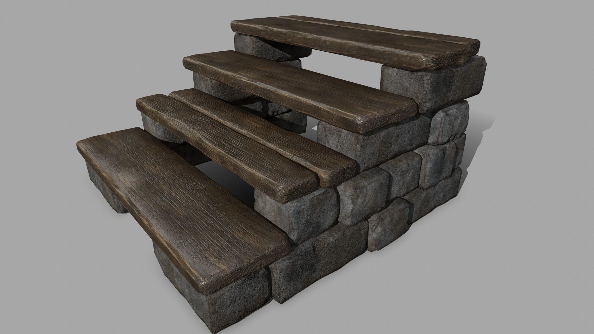 stair set of wooden stairs Low-poly 3D model_4