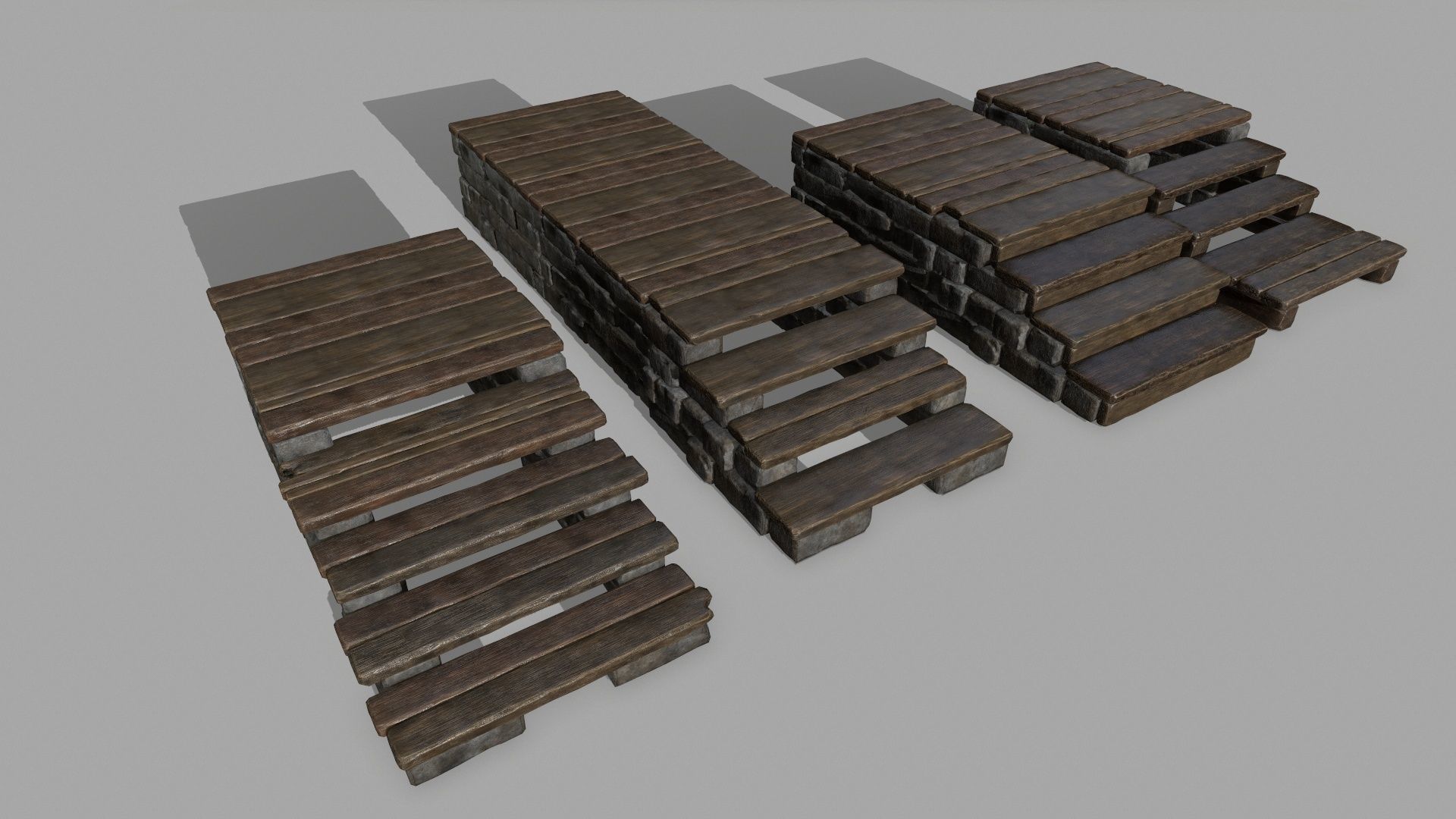 stair set of wooden stairs Low-poly 3D model_14