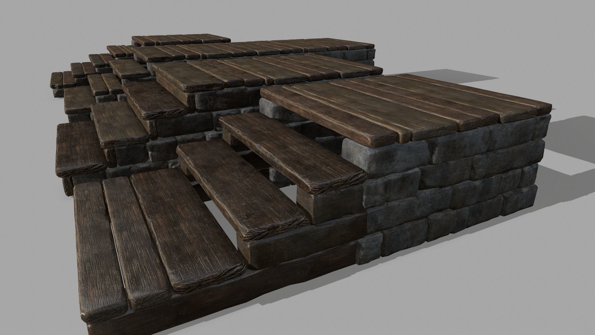 stair set of wooden stairs Low-poly 3D model_11