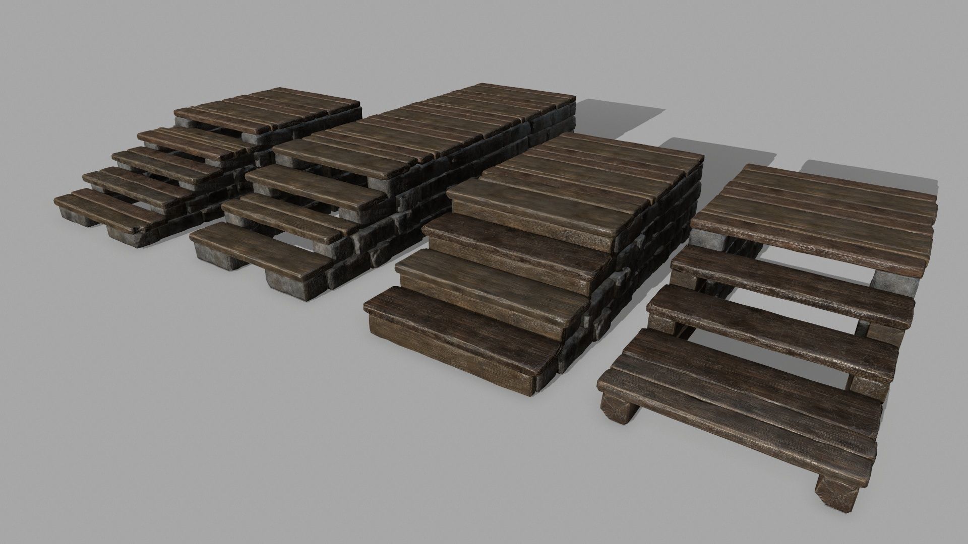 stair set of wooden stairs Low-poly 3D model_10