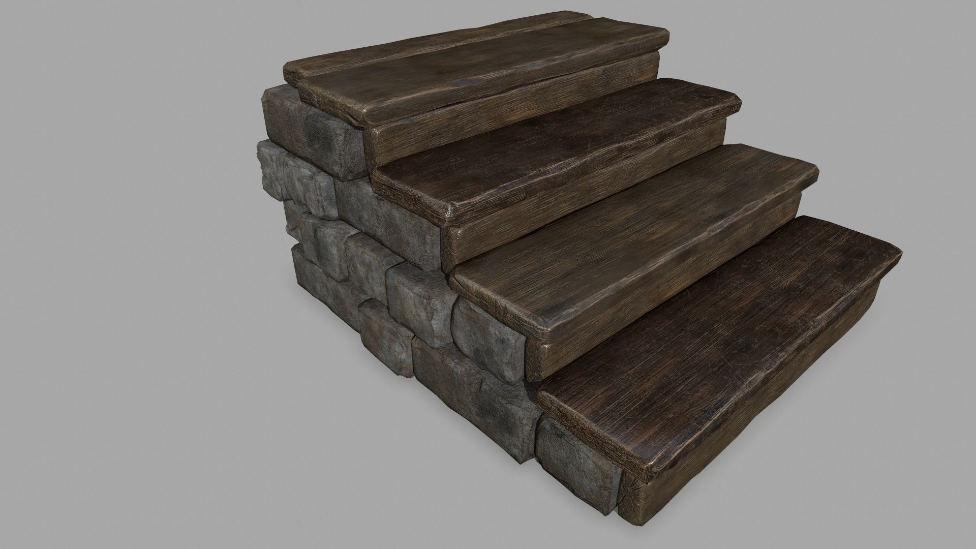 stair set of wooden stairs Low-poly 3D model_2