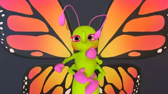 Asset - Cartoons - Character  - Butterfly - Rig - Hight Poly Low-poly 3D model