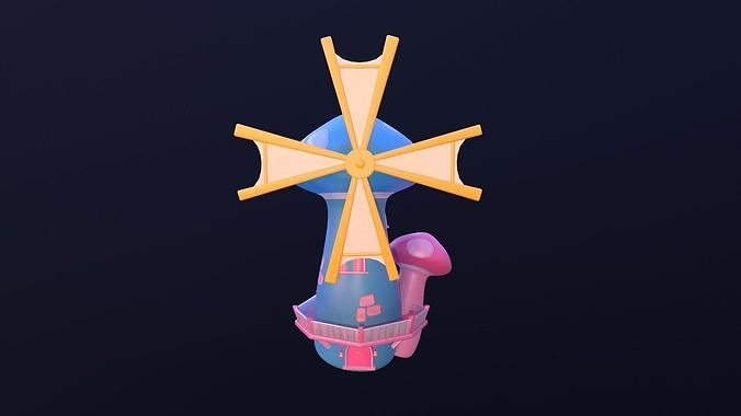 Asset - Cartoons - Background- Windmill - Hight Poly Low-poly 3D model