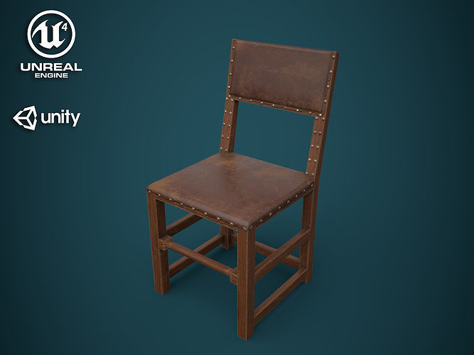 Medieval back stool chair Low-poly 3D model