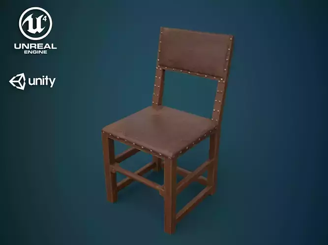 Medieval back stool chair Low-poly 3D model
