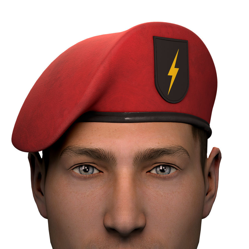 Military Red Beret of Army Special Forces with patch emblem Low-poly 3D model_0