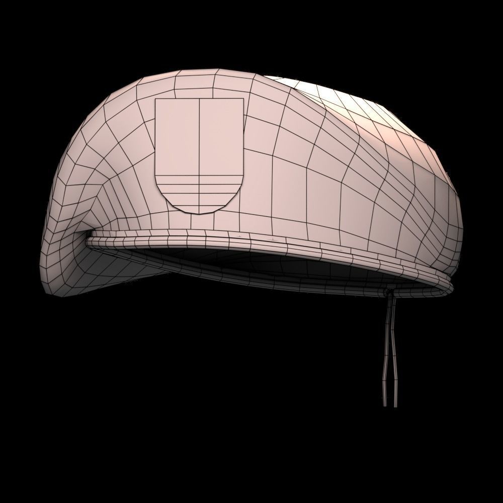 Military Red Beret of Army Special Forces with patch emblem Low-poly 3D model_5
