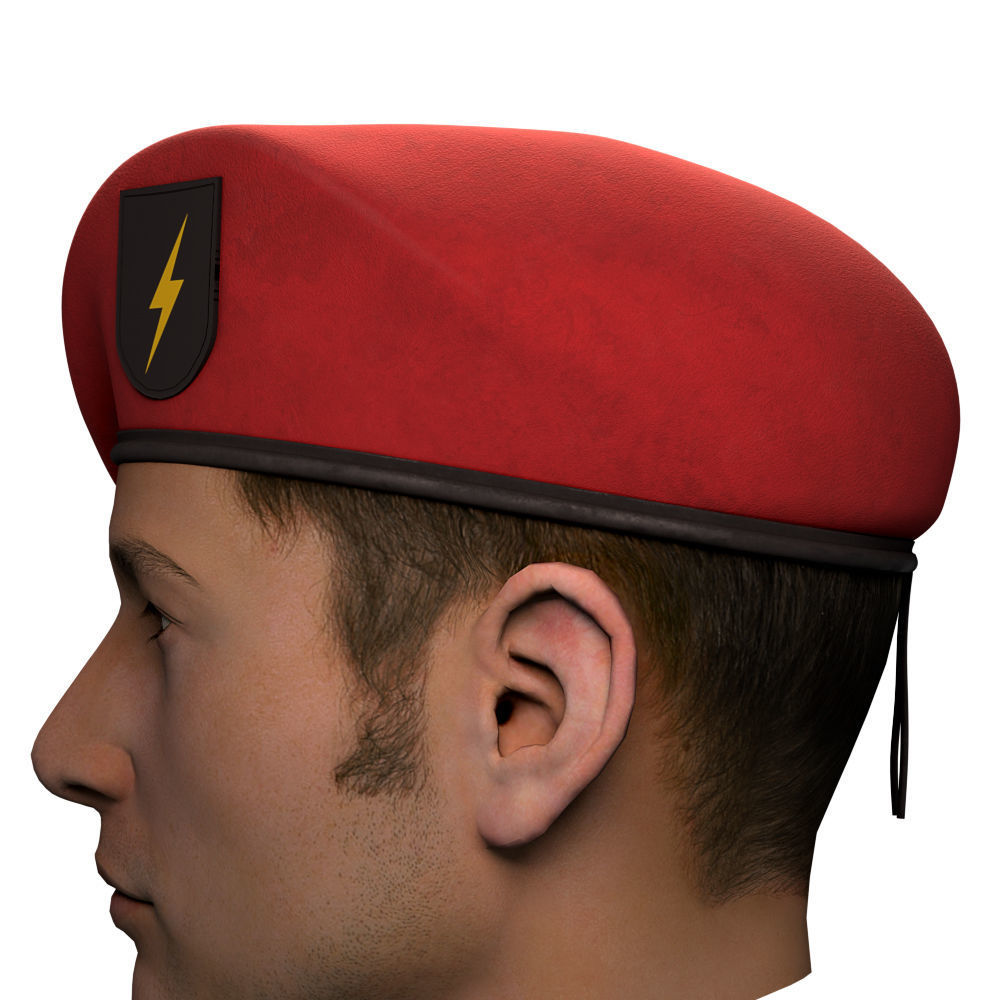 Military Red Beret of Army Special Forces with patch emblem Low-poly 3D model_1