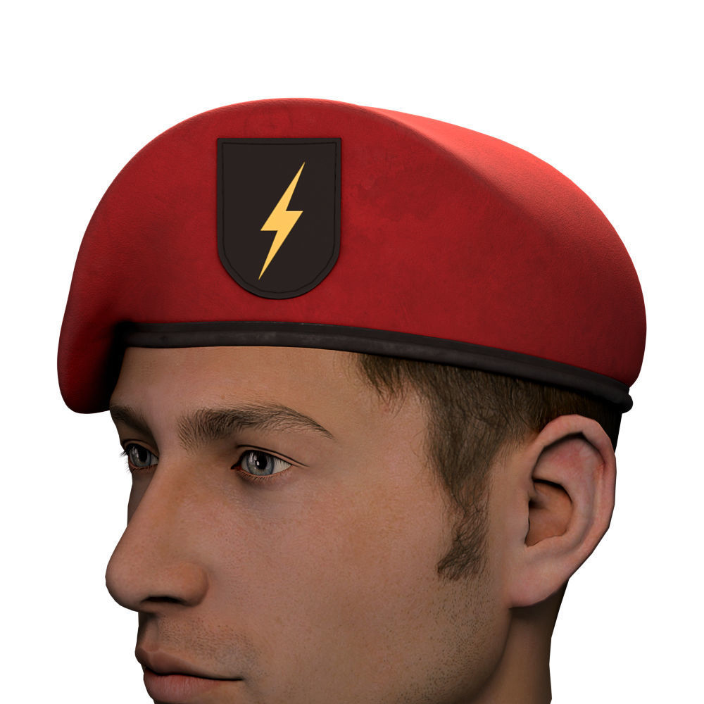 Military Red Beret of Army Special Forces with patch emblem Low-poly 3D model_3