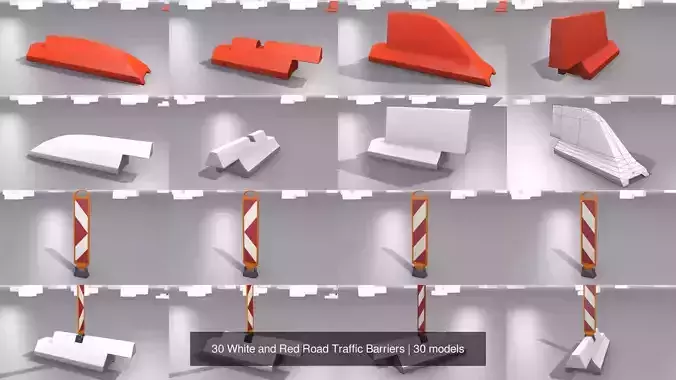 30 White and Red Road Traffic Barriers