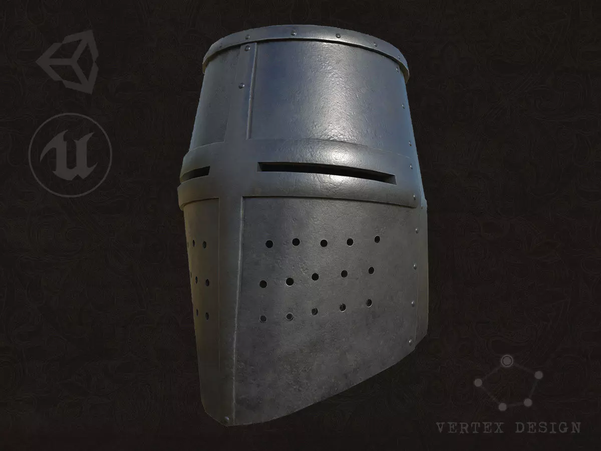Medieval Great Helm Low-poly 3D model_0