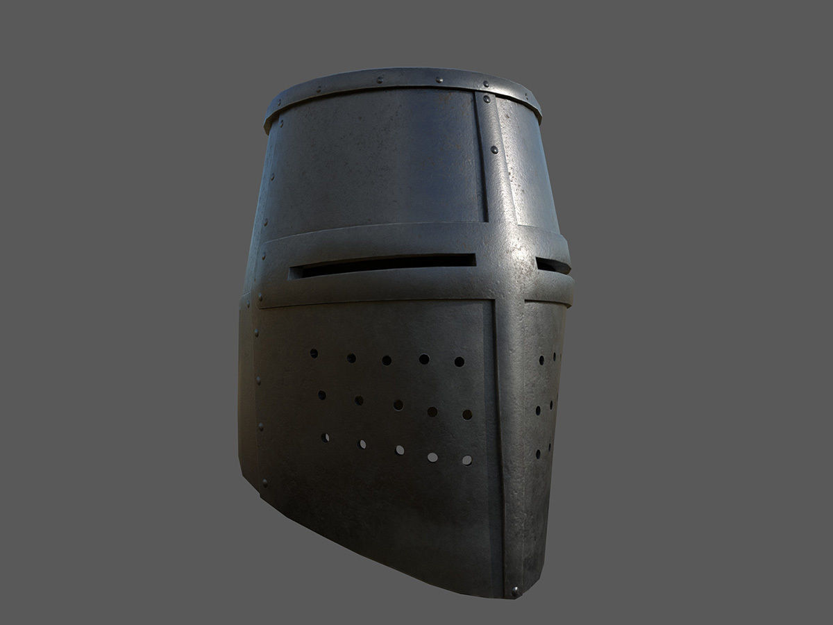 Medieval Great Helm Low-poly 3D model_3
