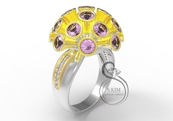 Ring with taper heads gem 3mm 3D print model
