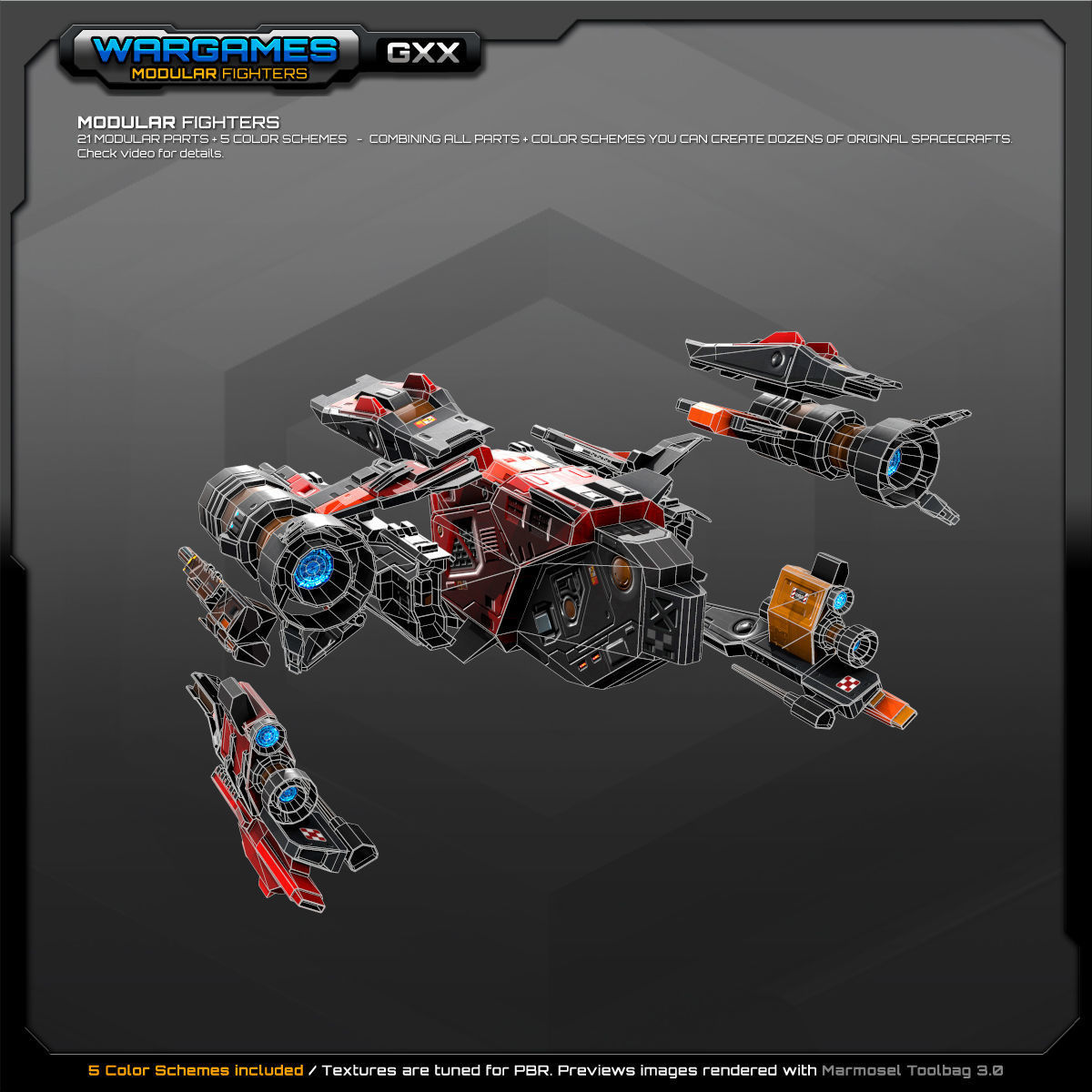 MODULAR SF Fighters GXX Low-poly 3D model_10