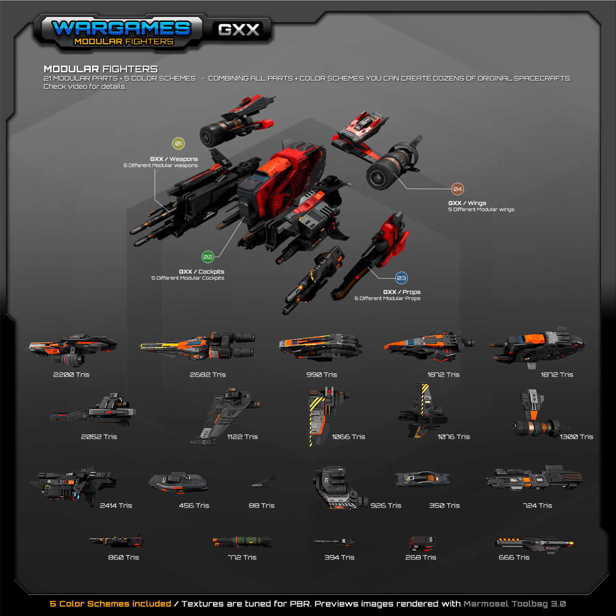 MODULAR SF Fighters GXX Low-poly 3D model_7