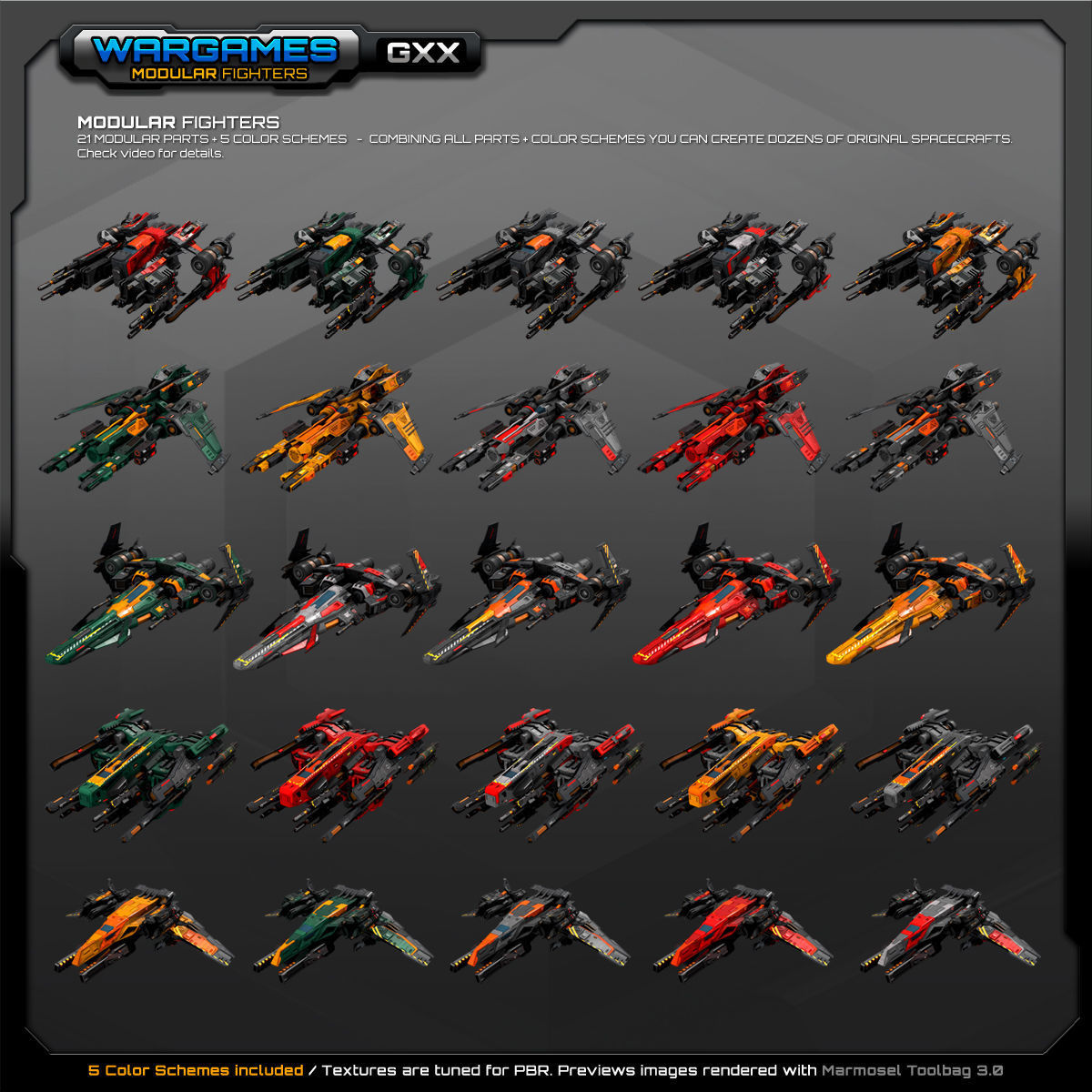 MODULAR SF Fighters GXX Low-poly 3D model_8