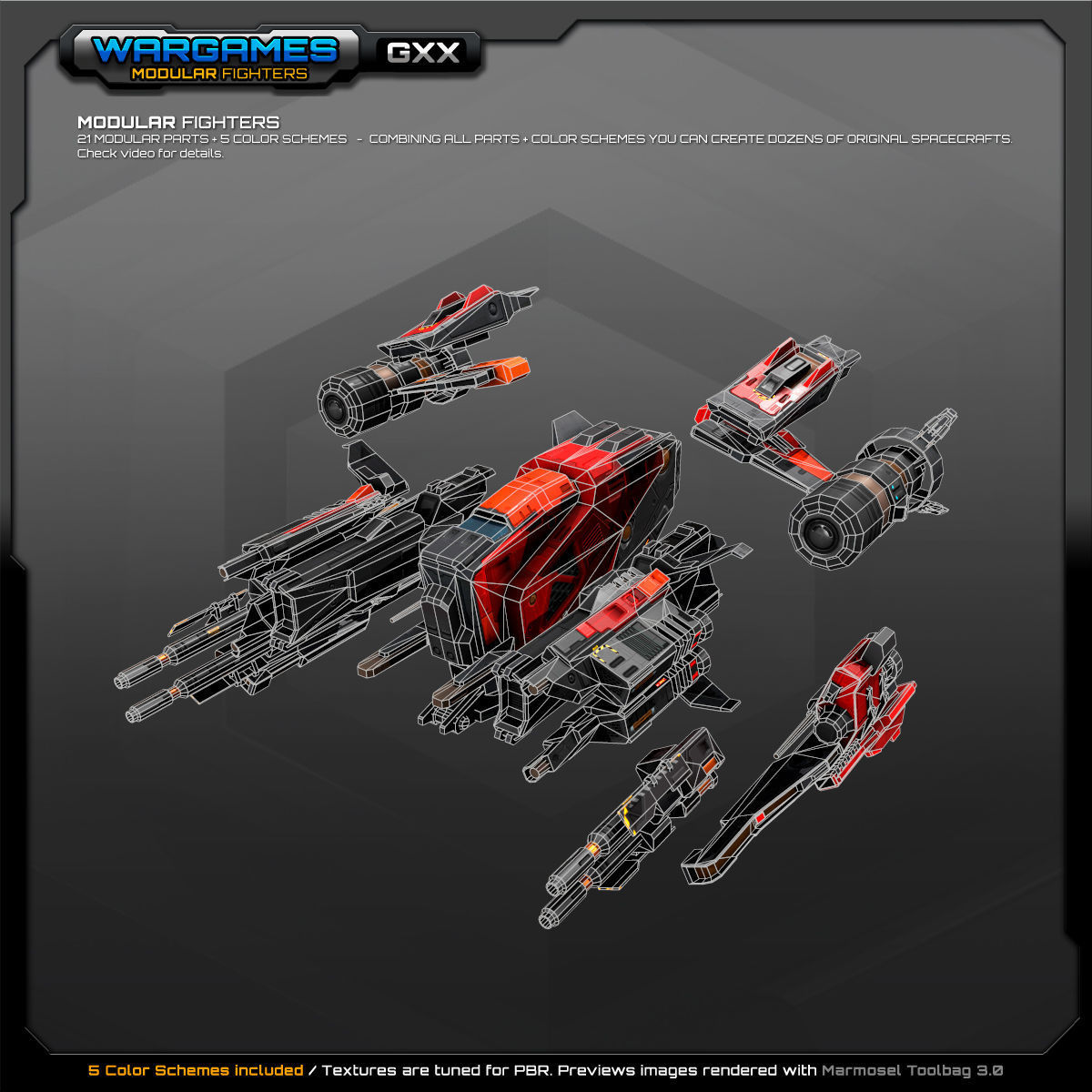 MODULAR SF Fighters GXX Low-poly 3D model_9
