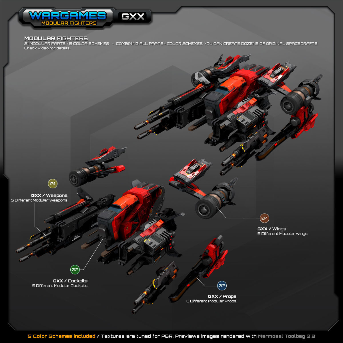 MODULAR SF Fighters GXX Low-poly 3D model_2
