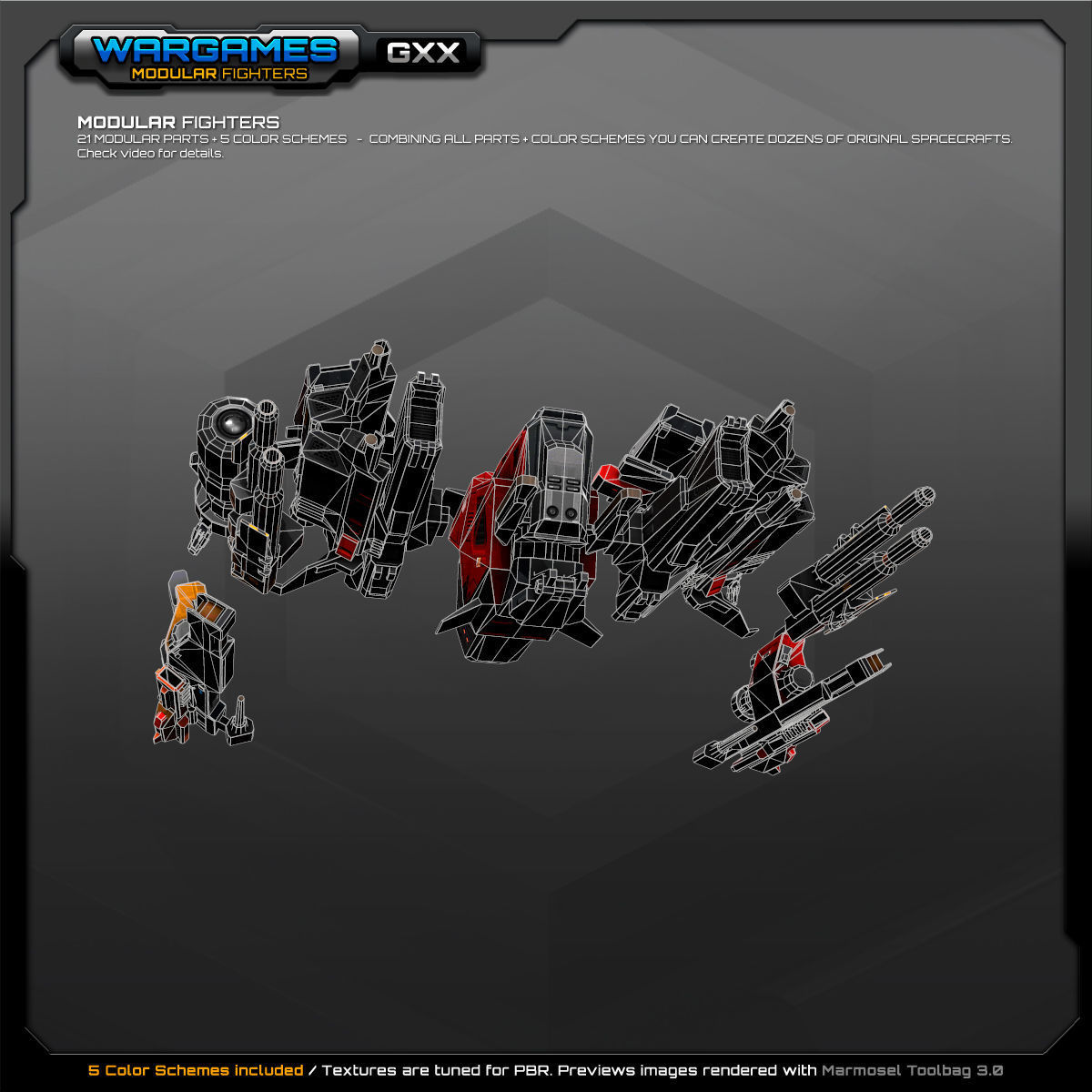 MODULAR SF Fighters GXX Low-poly 3D model_11