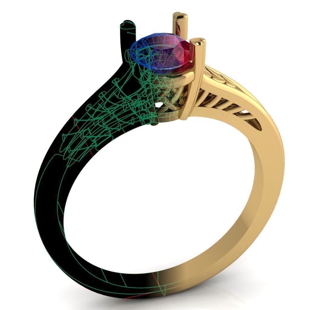 Love Female Ring with gem 3D print model_7
