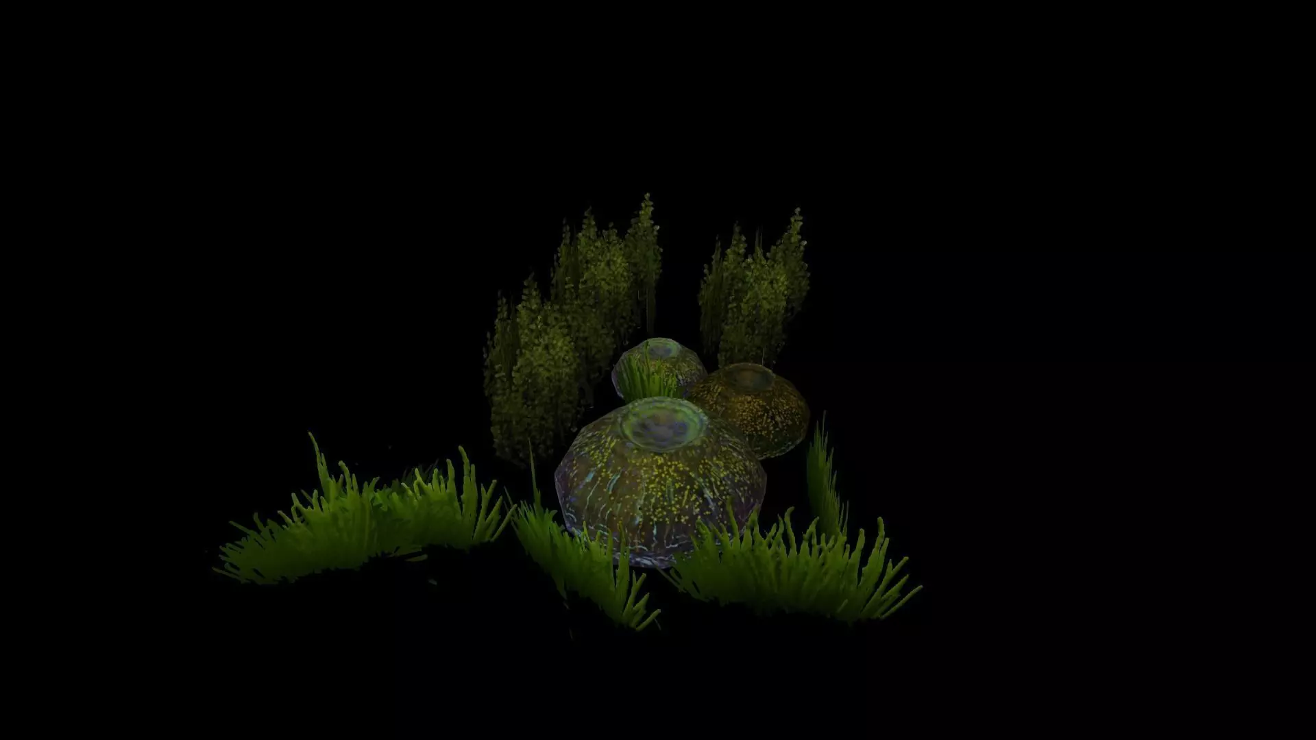 Gameready low poly mushroom grassy field at night Free low-poly 3D model