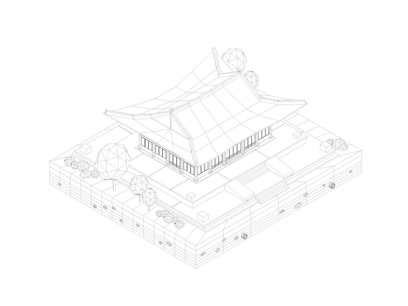 Cartoon Low Poly Deoksugung Palace Landmark Low-poly 3D model_5