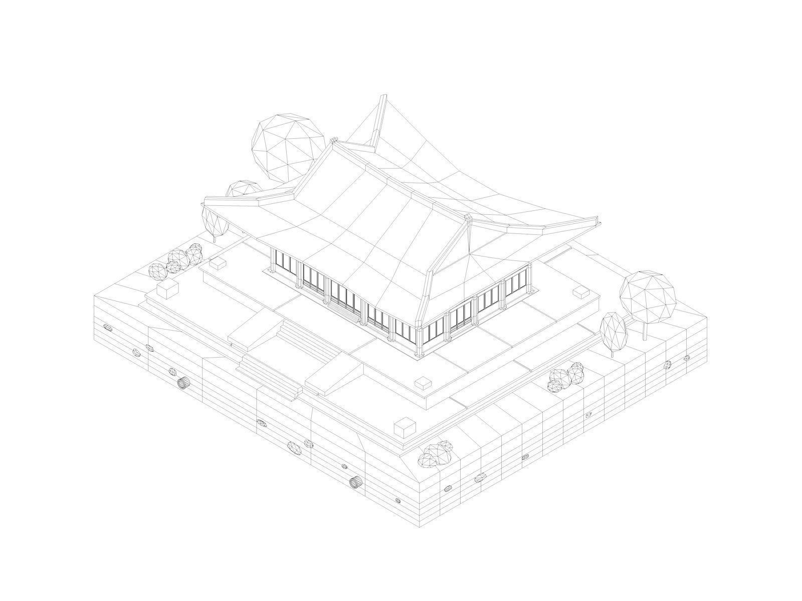 Cartoon Low Poly Deoksugung Palace Landmark Low-poly 3D model_1