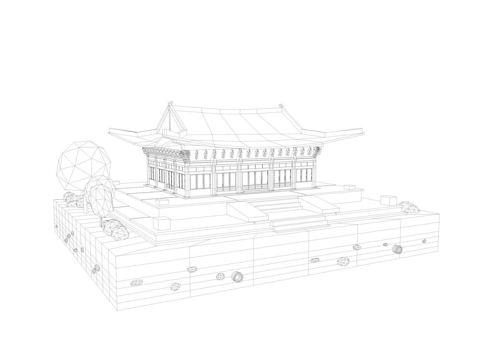 Cartoon Low Poly Deoksugung Palace Landmark Low-poly 3D model_6