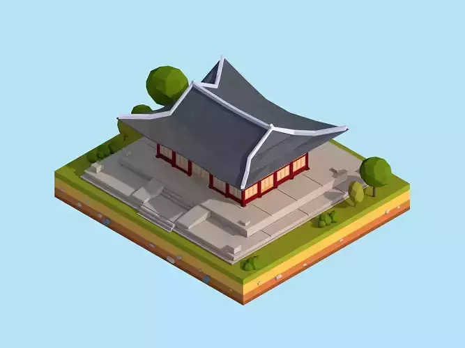 Cartoon Low Poly Deoksugung Palace Landmark Low-poly 3D model