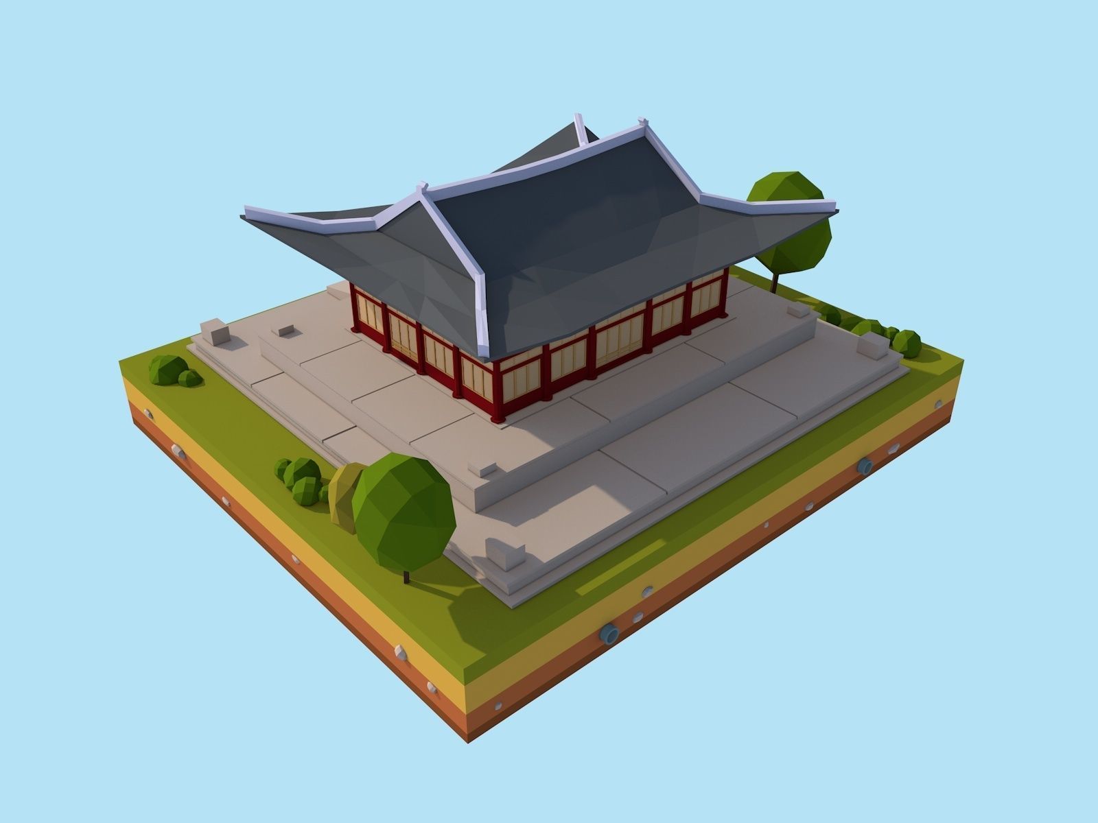 Cartoon Low Poly Deoksugung Palace Landmark Low-poly 3D model_2