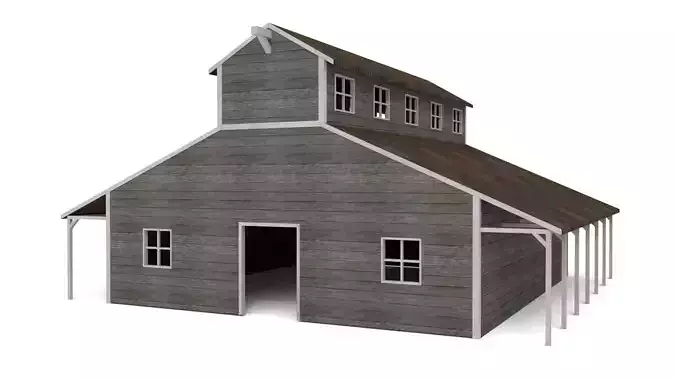 Stables barn with roof Low-poly 3D model