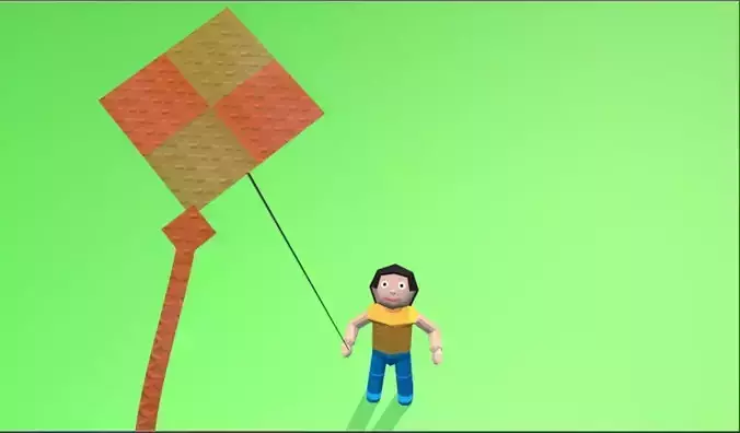 Origami Animated Kids with Kite 3D model