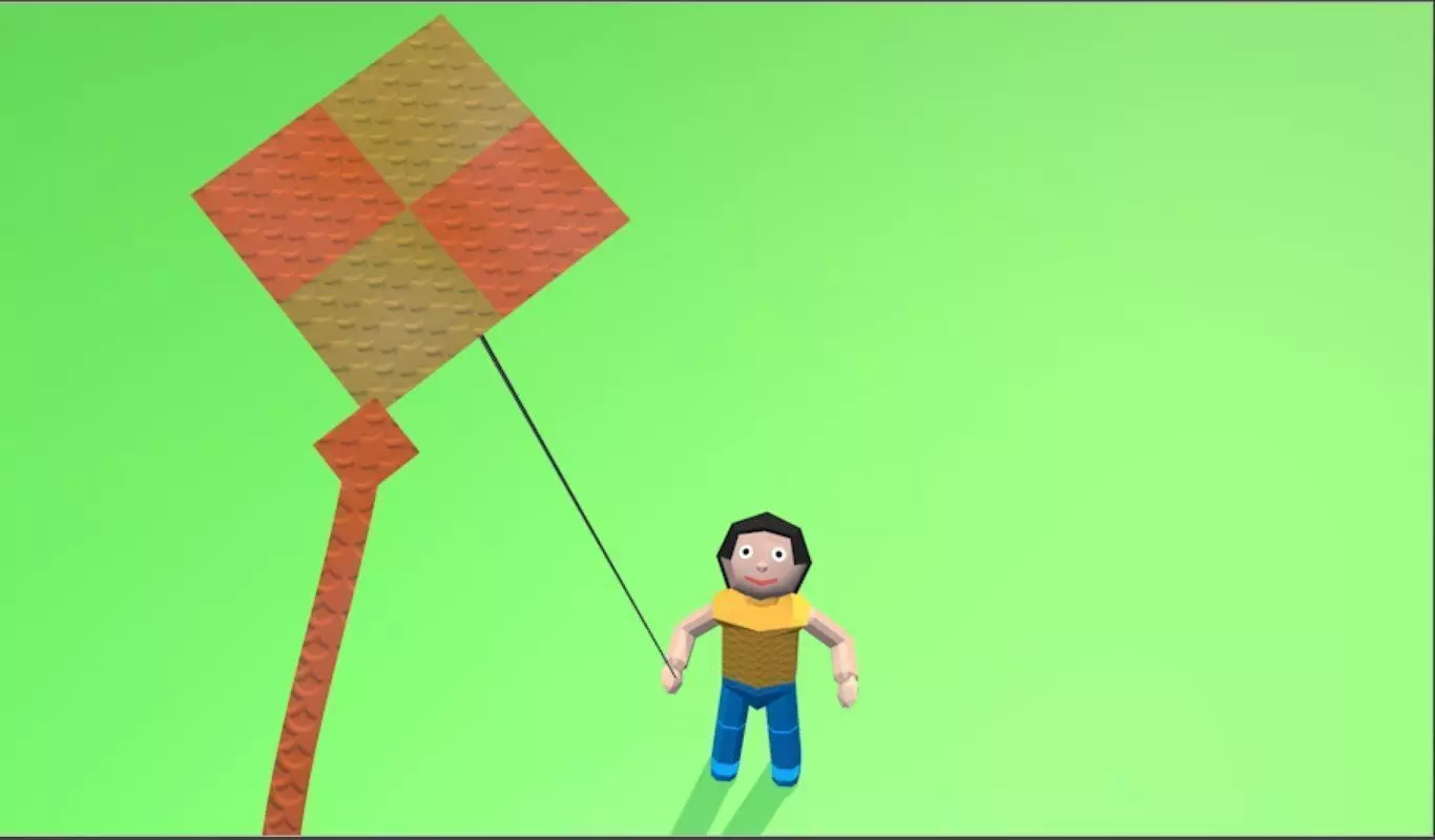 Origami Animated Kids with Kite 3D model