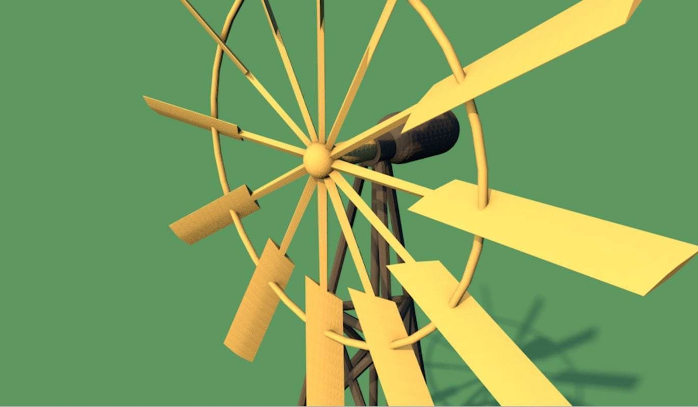 Origami animated windmill 3D model_2