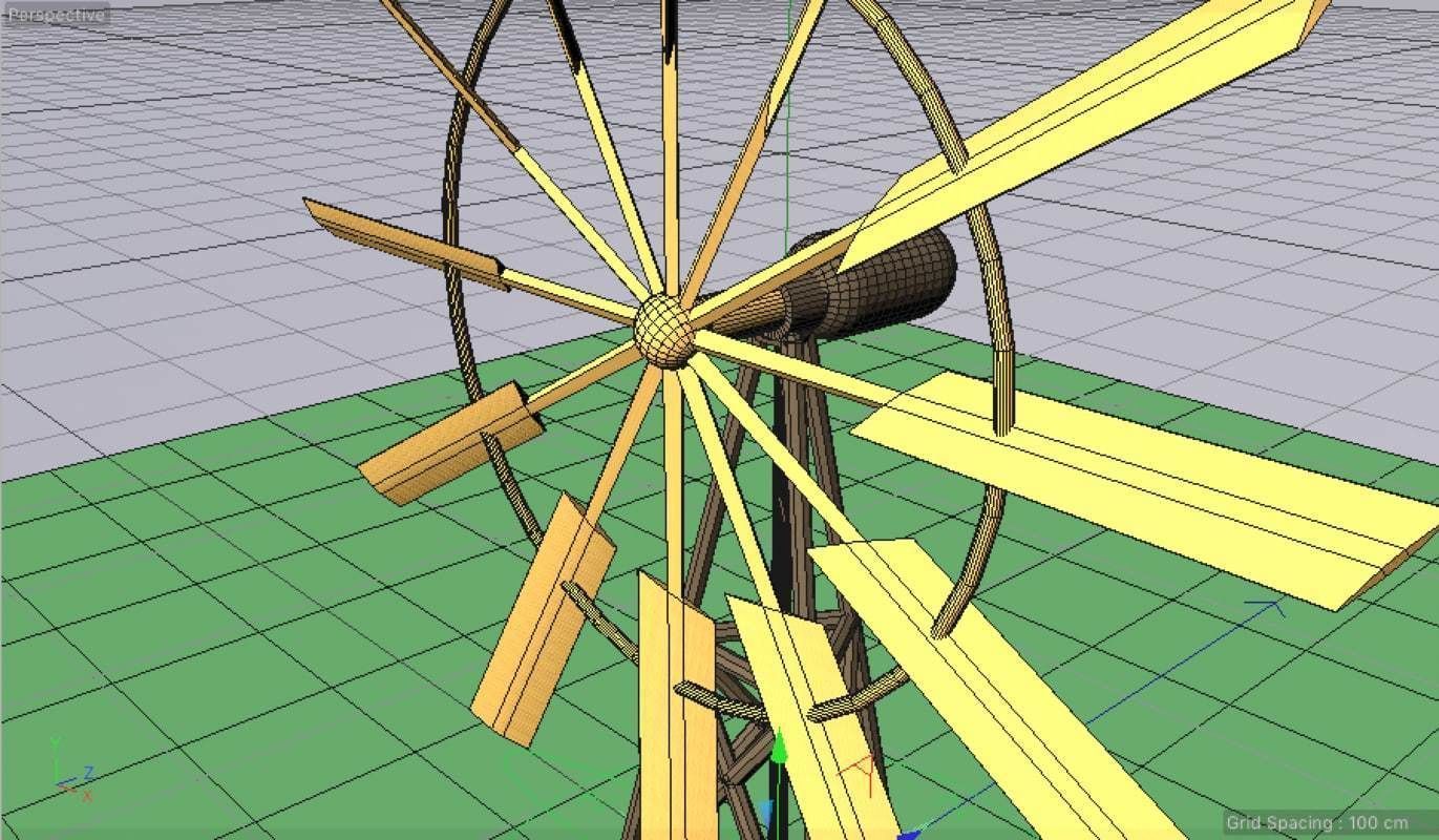 Origami animated windmill 3D model_3