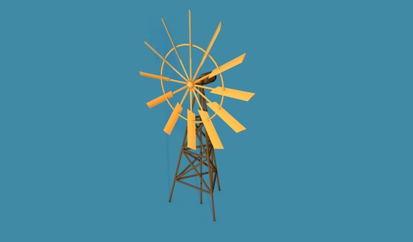 Origami animated windmill 3D model_6