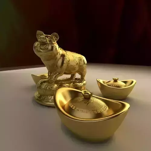 Chinese gold ingot with golden pig