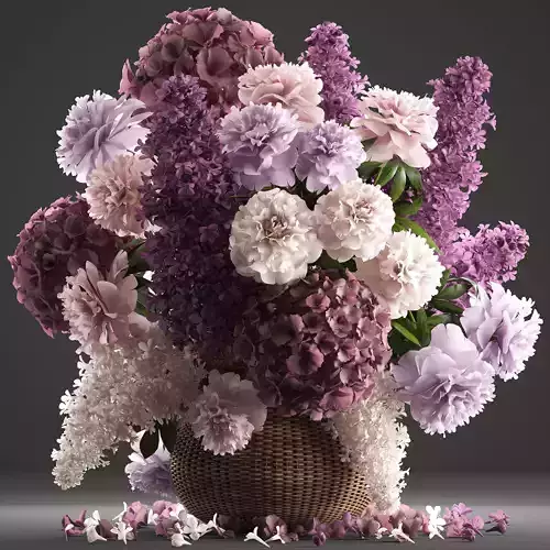Bouquet of flowers in a basket 3 3D model