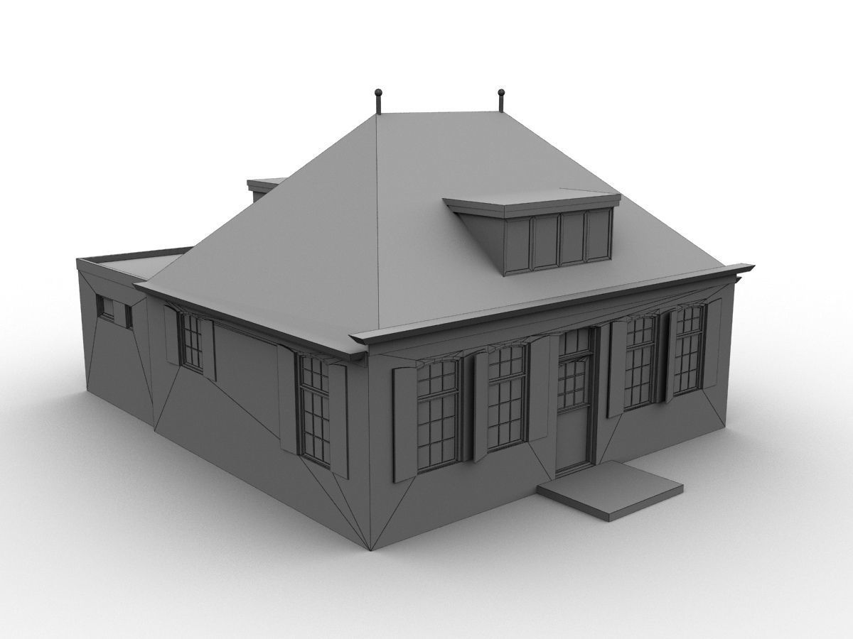 Low-Poly Houses brick building with roof Low-poly 3D model_33